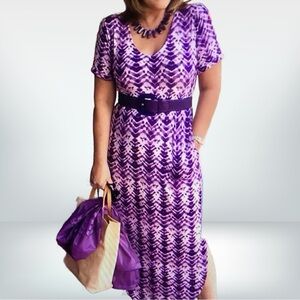 Colleen Lopez AnyWEAR Maxi Dress Grape Chevron Print Small New